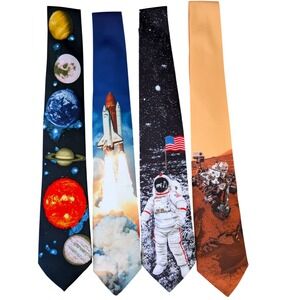 4 Rookers Mens Space Explorer‎ Novelty Tie Solar System Astronaut Shuttle Rover